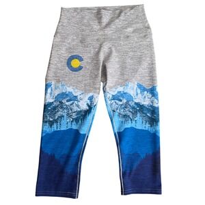 Colorado Threads Kids Medium Gray Blue Mountain Graphic Leggings Denver Made